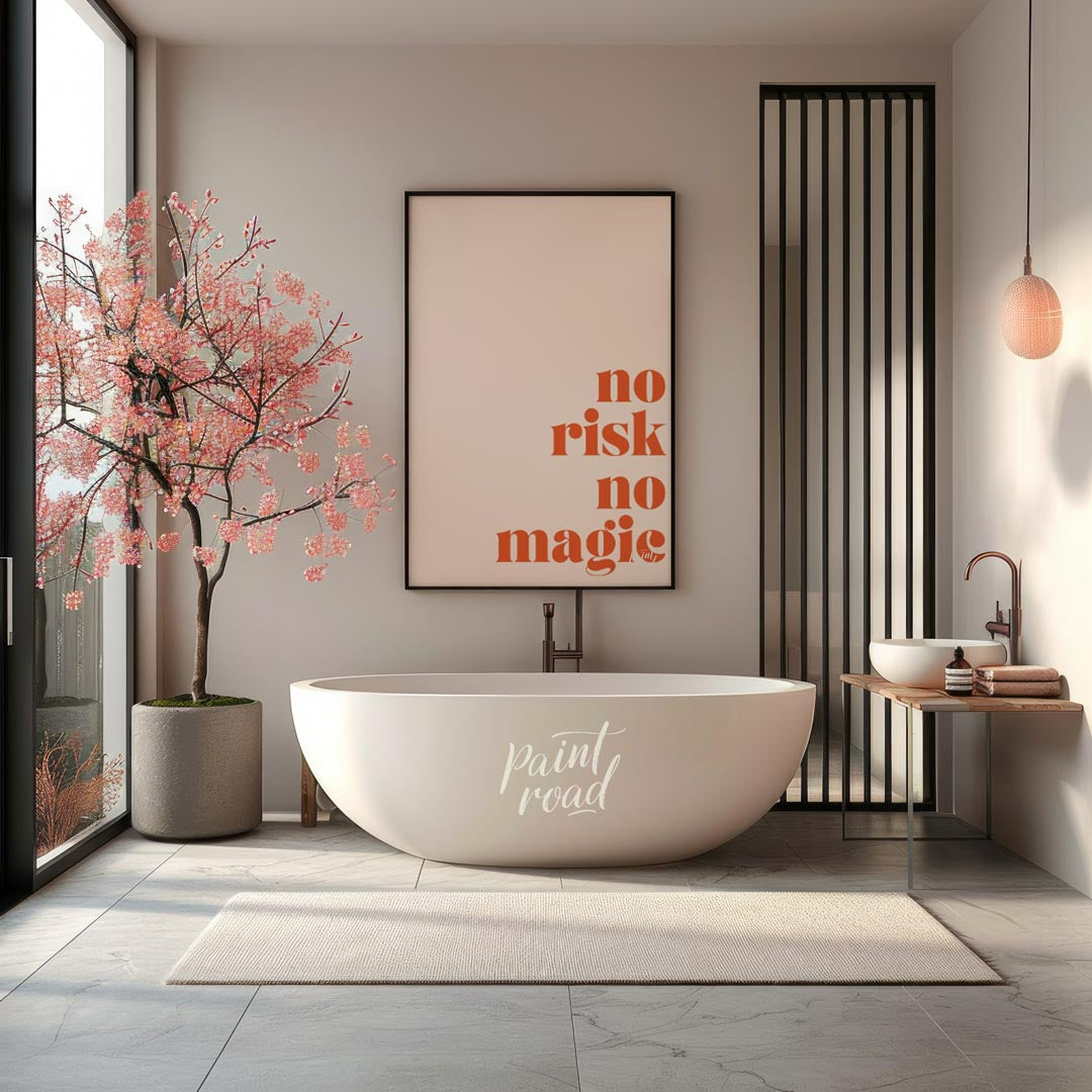 This bold and straightforward artwork features the empowering phrase “NO RISK NO MAGIC” in a striki… for area