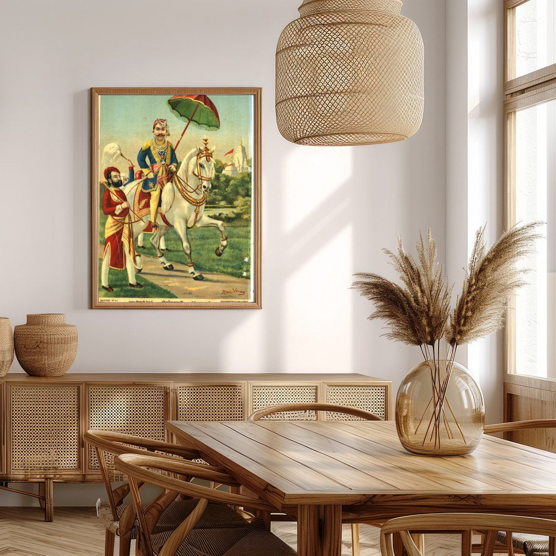 This exquisite artwork captures the regal elegance of a noble warrior riding a majestic white for Extra Kitchen