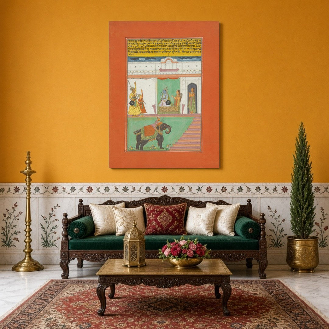 Immerse yourself in the exquisite world of Ragamala art with this captivating portrayal of a for Sitting Area