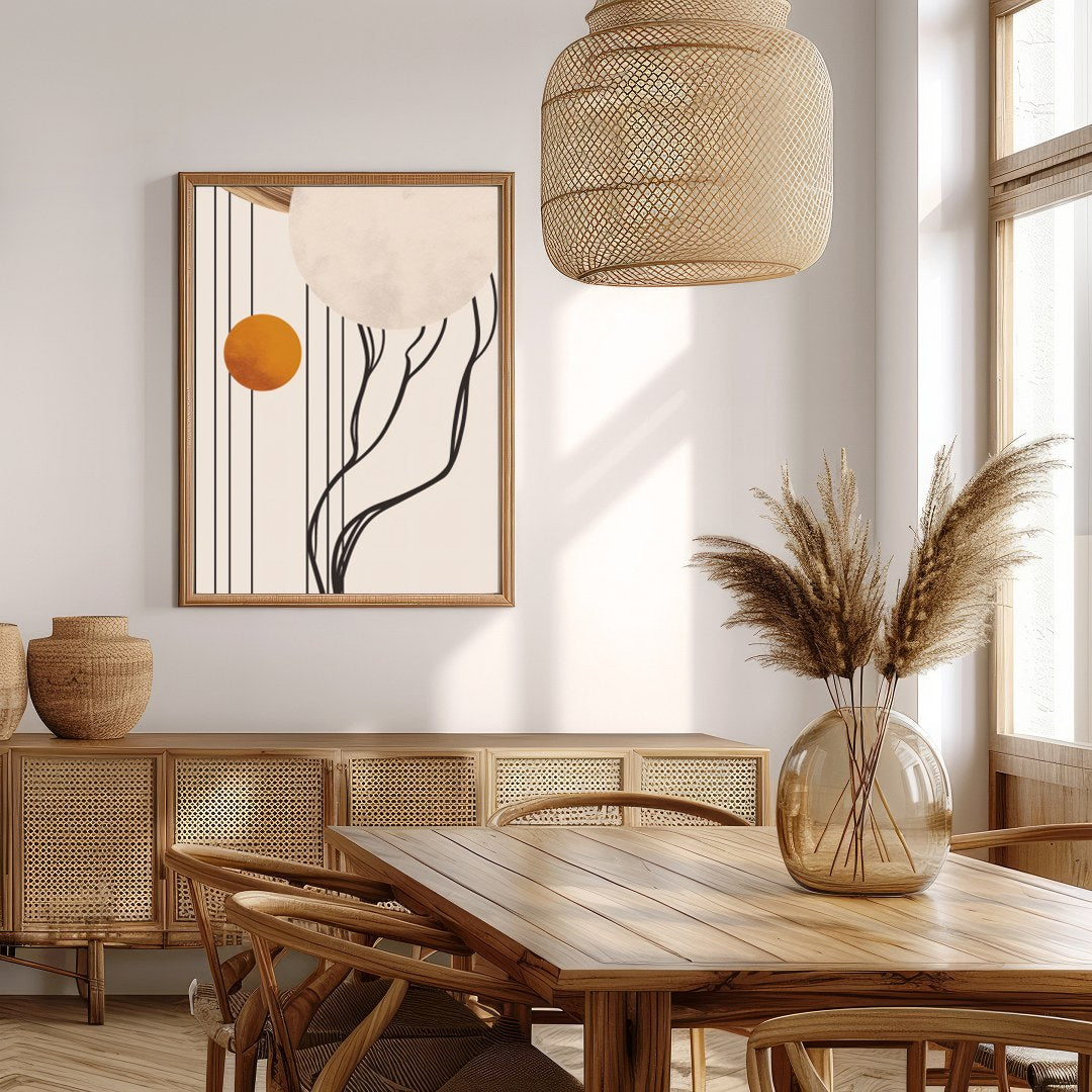 Discover the serene beauty of cosmic balance with this captivating artwork. Featuring bold circles for Extra Kitchen