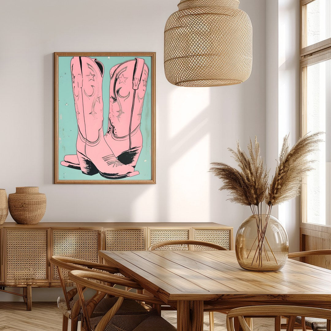 Add a touch of whimsical western flair to your living space with this charming artwork featuring for Extra Kitchen