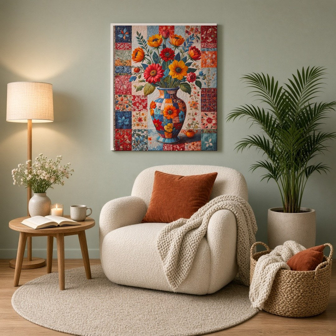 This captivating artwork features a dazzling bouquet of flowers captured in a beautifully ornate for Reading Nook