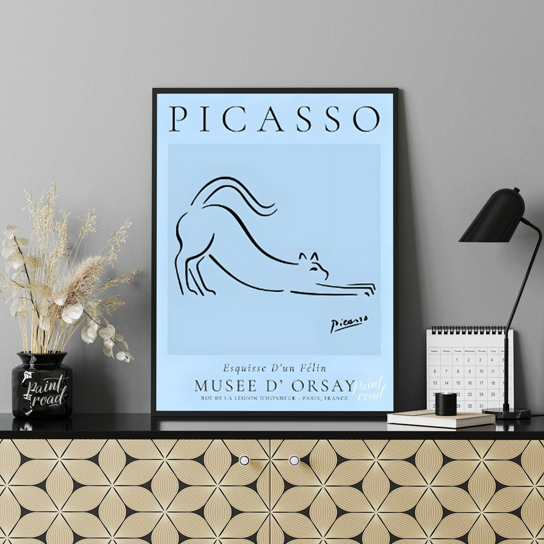 This iconic print, “Esquisse D’un Félin” (Sketch of a Feline) by Pablo Picasso, showcases his remar… for office