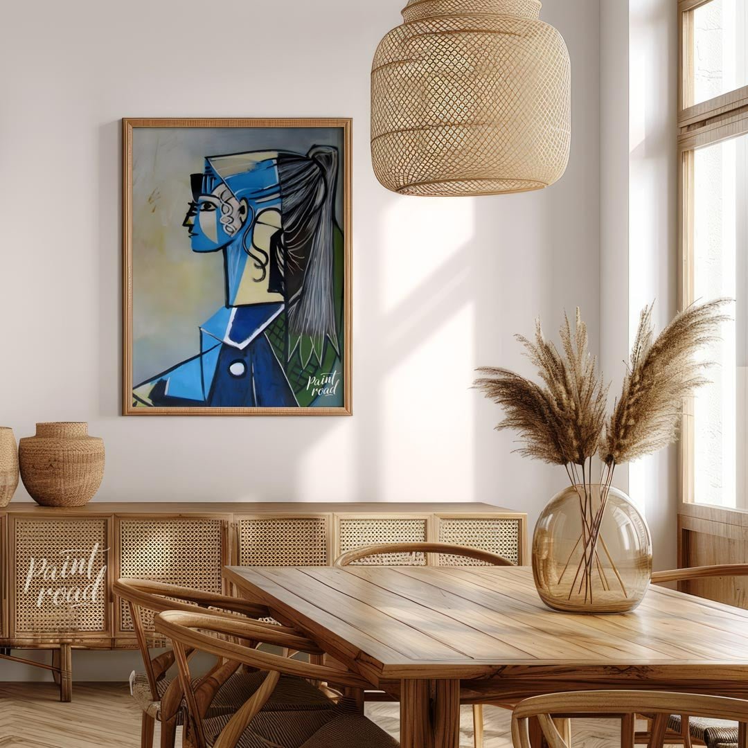 Portrait of Sylvette David in Blue Painting available online at Paintroad showing abstract portrait art collector and art gallery