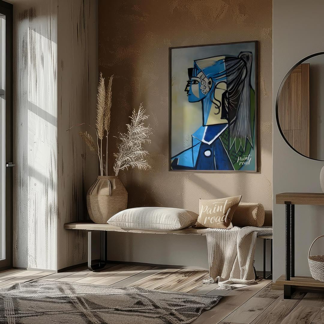 Portrait of Sylvette David in Blue Painting available online at Paintroad showing abstract portrait art collector and art gallery