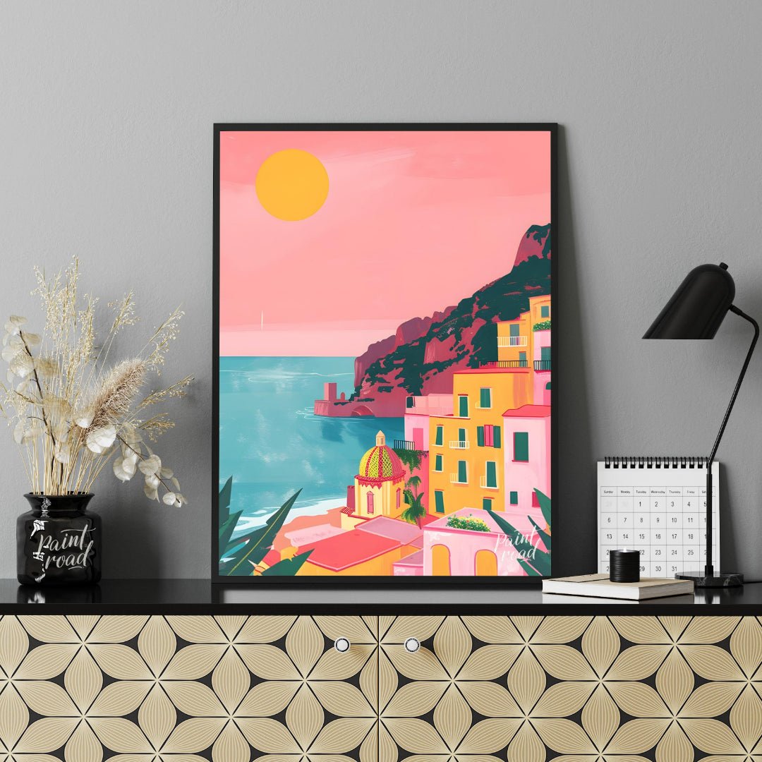 Positano Sunset Glow Painting available online at Paintroad showing architecture art and charm