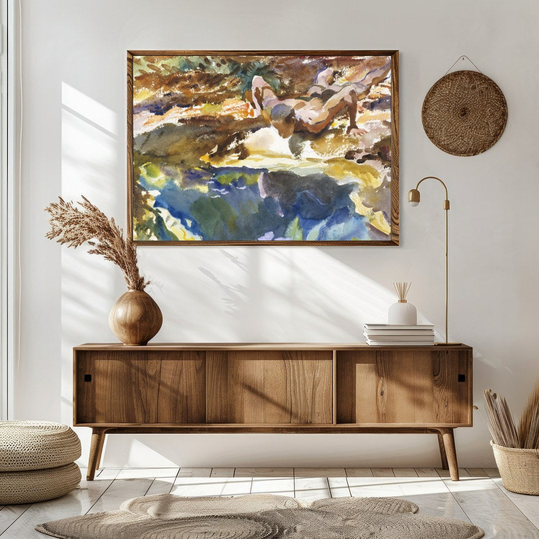 Immerse yourself in the vibrant hues and organic forms of this exquisite watercolor artwork. With for Sitting Area