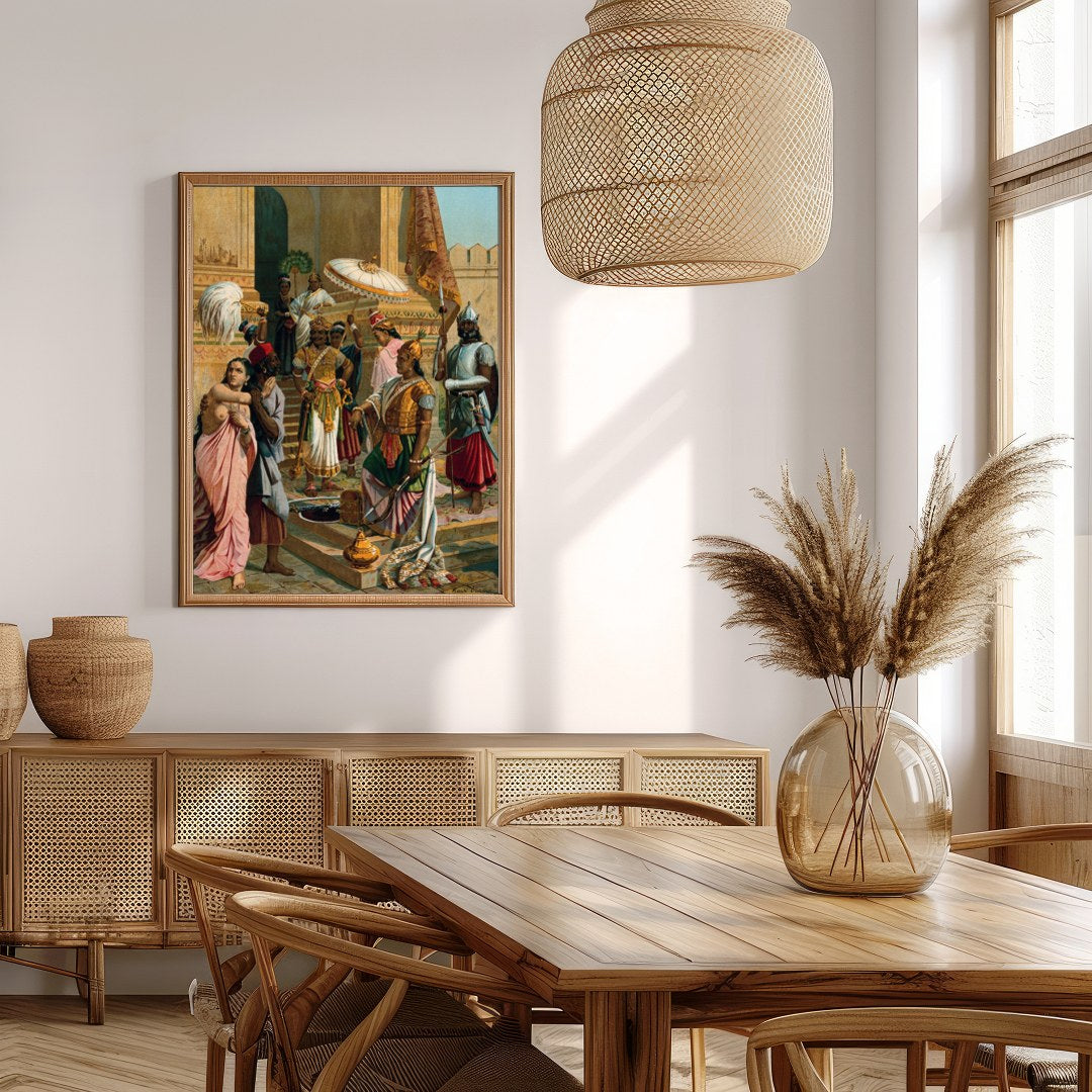 Experience the grandeur of history with this intricate artwork depicting a royal gathering in a for Extra Kitchen