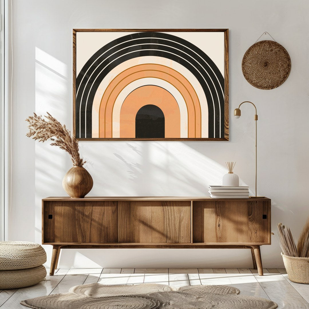 This retro-themed wall art piece captures the essence of geometric elegance with its bold archway for Sitting Area