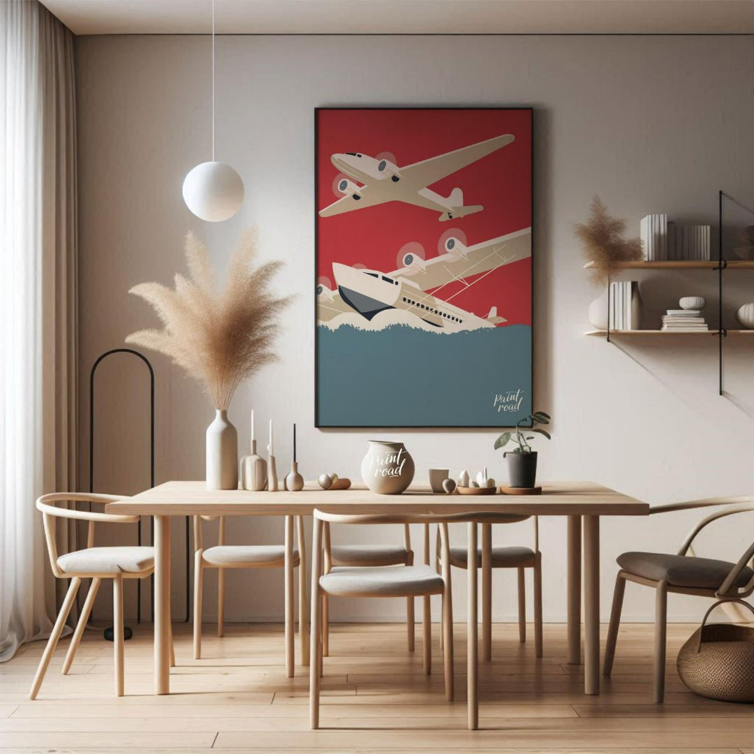 Retro Aviation Poster Painting available online at Paintroad showing adventure airplane and art