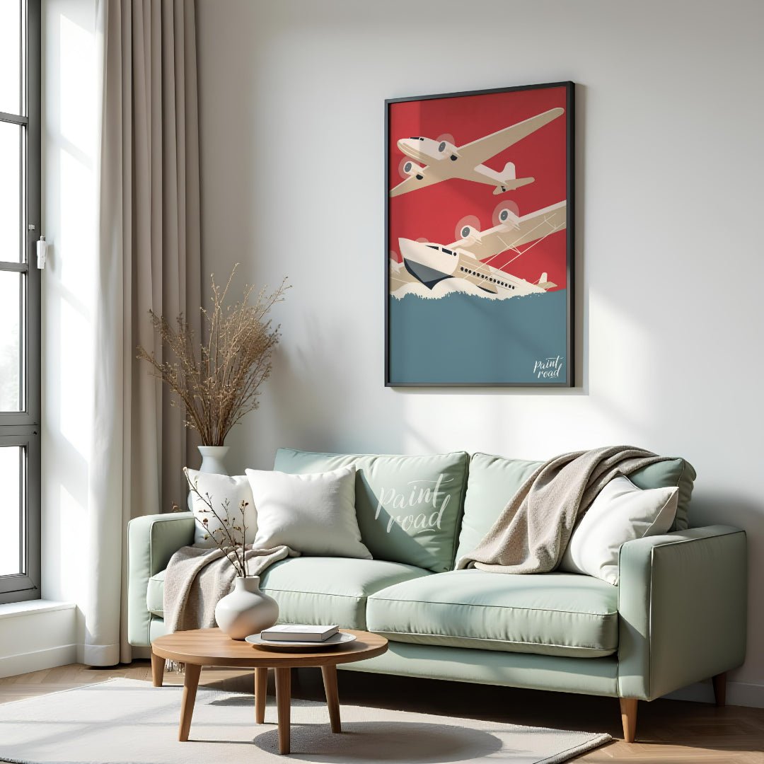 Retro Aviation Poster Painting available online at Paintroad showing adventure airplane and art