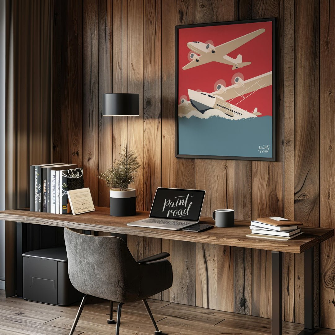 Retro Aviation Poster Painting available online at Paintroad showing adventure airplane and art