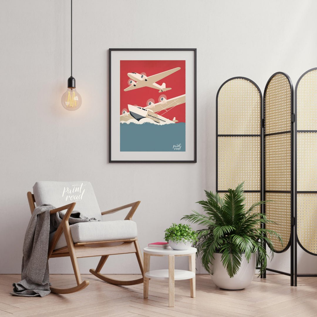 Retro Aviation Poster Painting available online at Paintroad showing adventure airplane and art