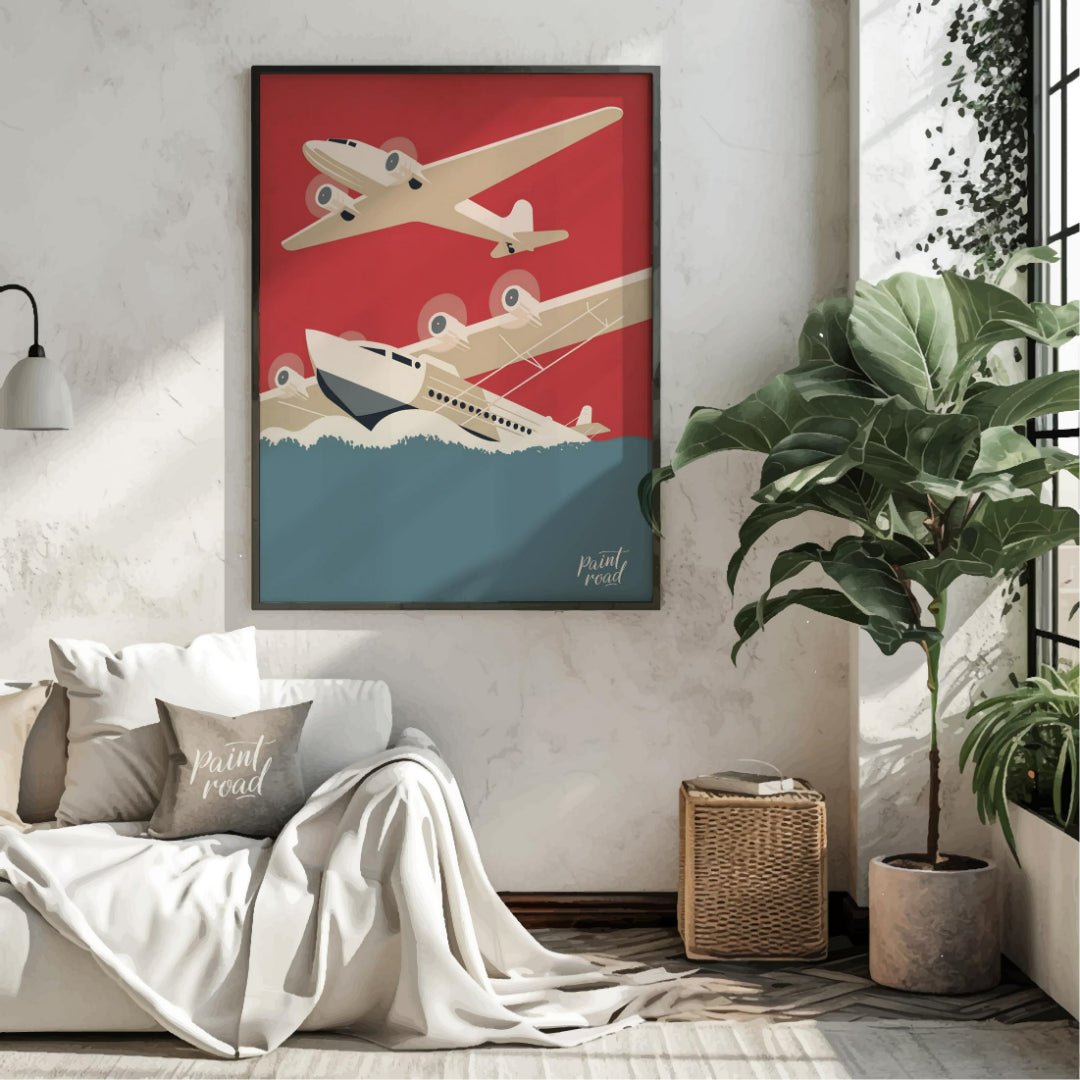Retro Aviation Poster Painting available online at Paintroad showing adventure airplane and art