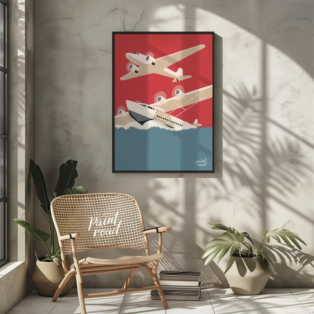 Retro Aviation Poster Painting available online at Paintroad showing adventure airplane and art