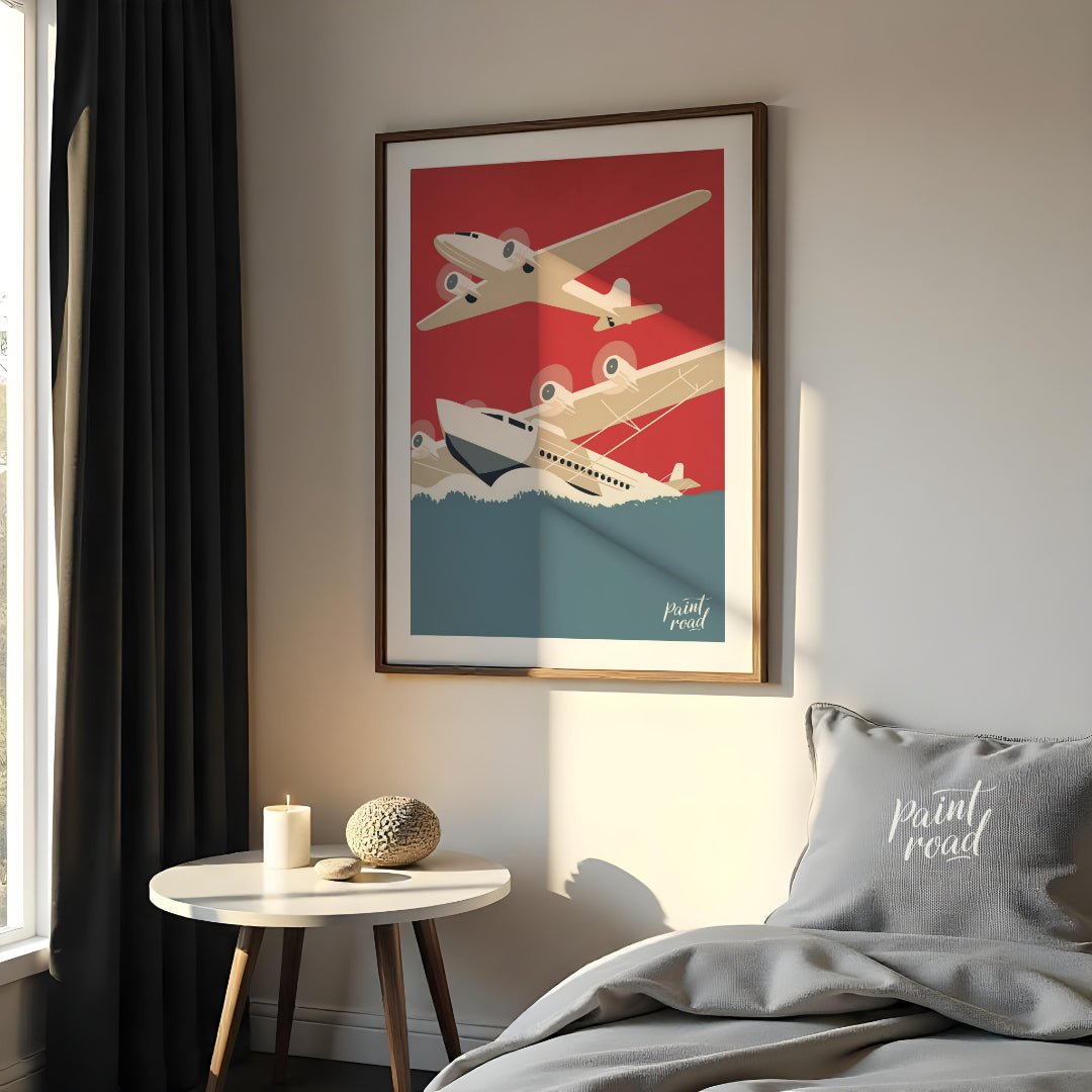 Retro Aviation Poster Painting available online at Paintroad showing adventure airplane and art