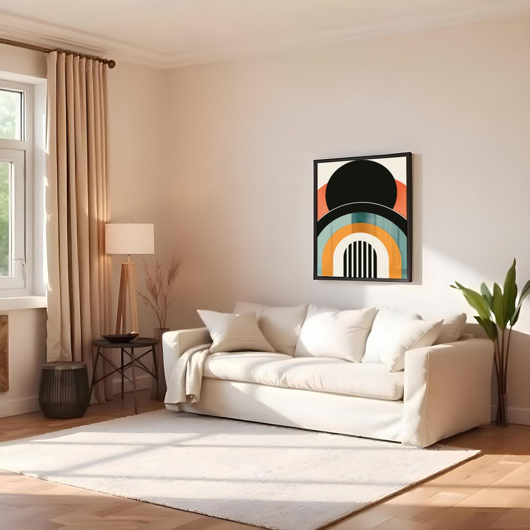 This captivating geometric wall art piece brings a touch of vintage flair with its bold arches and for Family Room