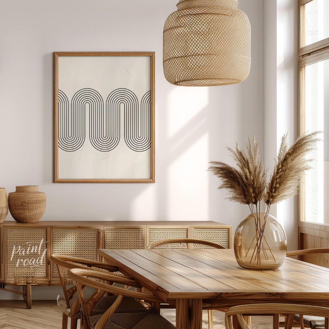 """Retro Wave Arc"" features a striking geometric design with a clear nod to mid-century modern aes… for dining room