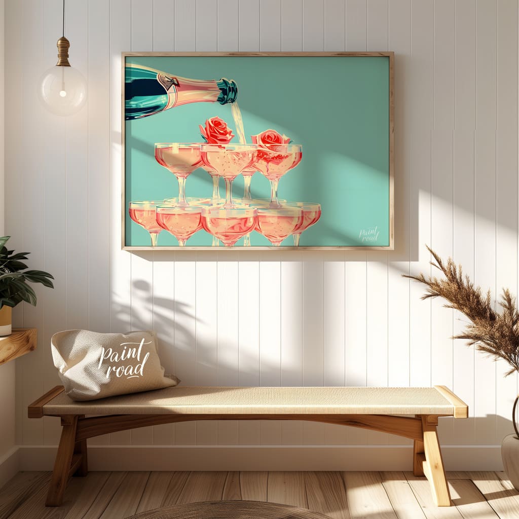 Rose - tinted Bubbles Painting available online at Paint Road for only Rose - tinted Bubbles showing adorned bottle and bottle pouring