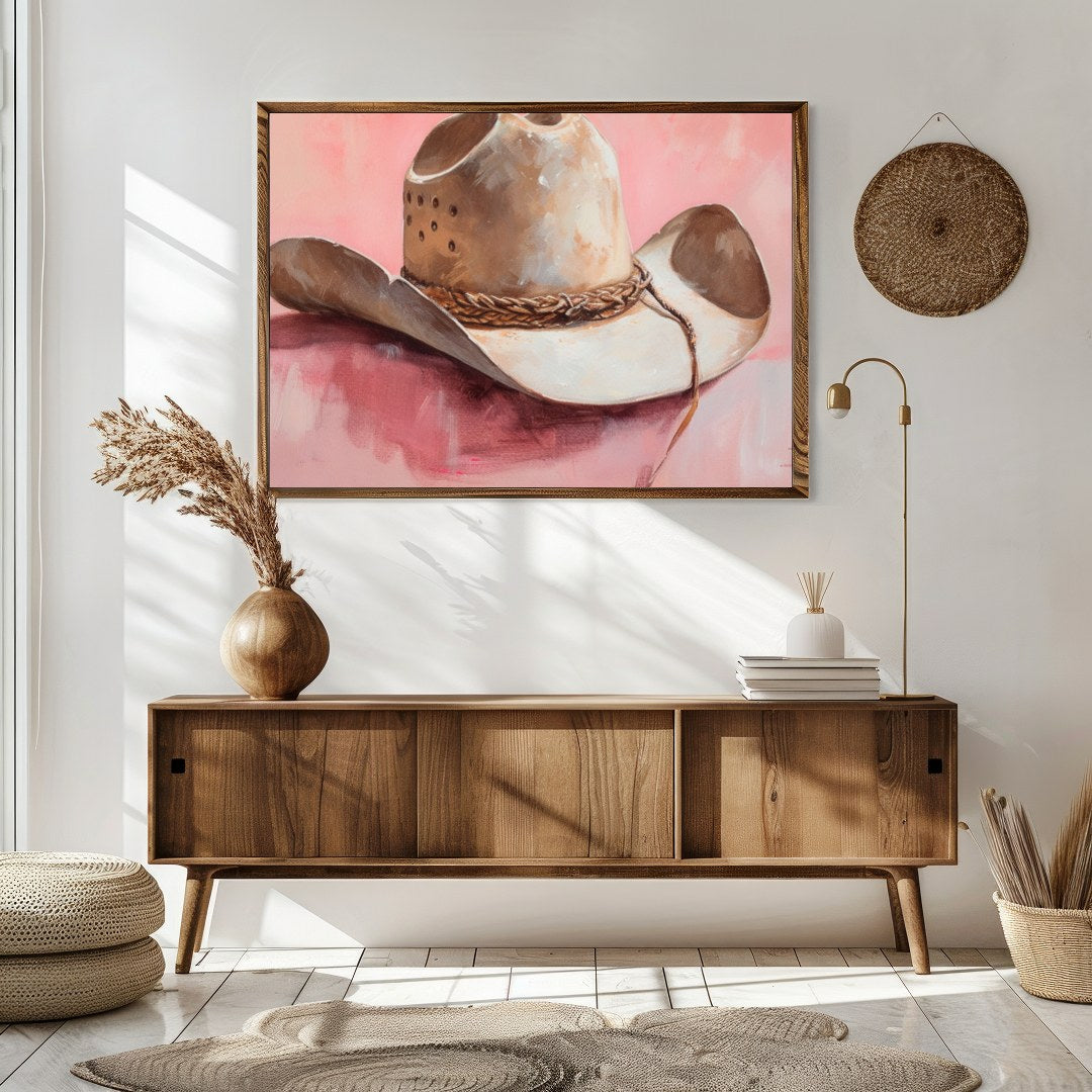 Capture the essence of the Wild West with this captivating artwork featuring a classic cowboy hat. for Sitting Area