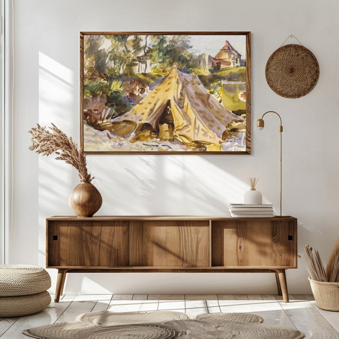 Capture the essence of a bygone era with this stunning watercolor painting, depicting a serene for Sitting Area