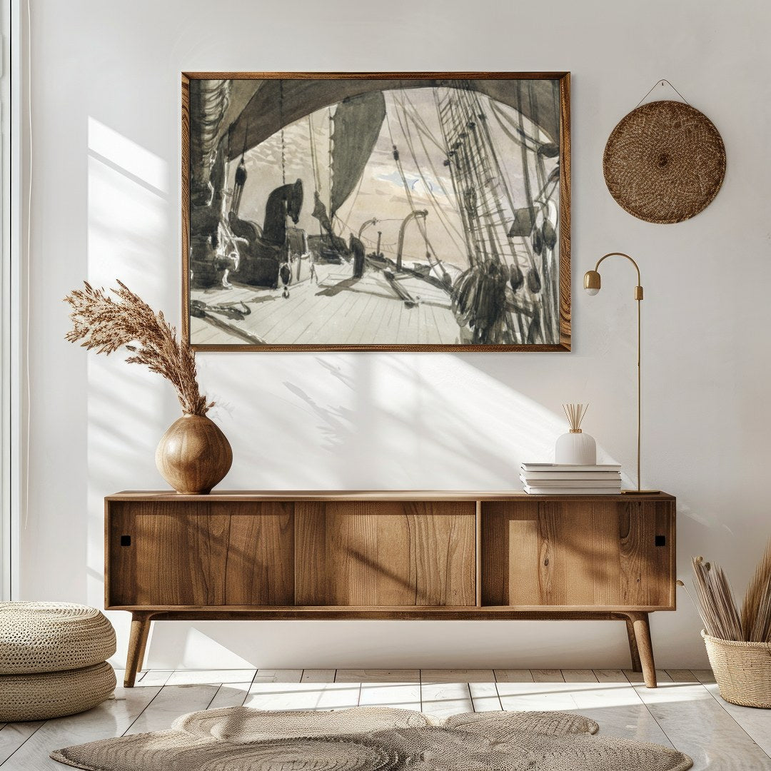 Capture the timeless beauty of maritime adventure with this detailed nautical sketch. The sepia for Sitting Area