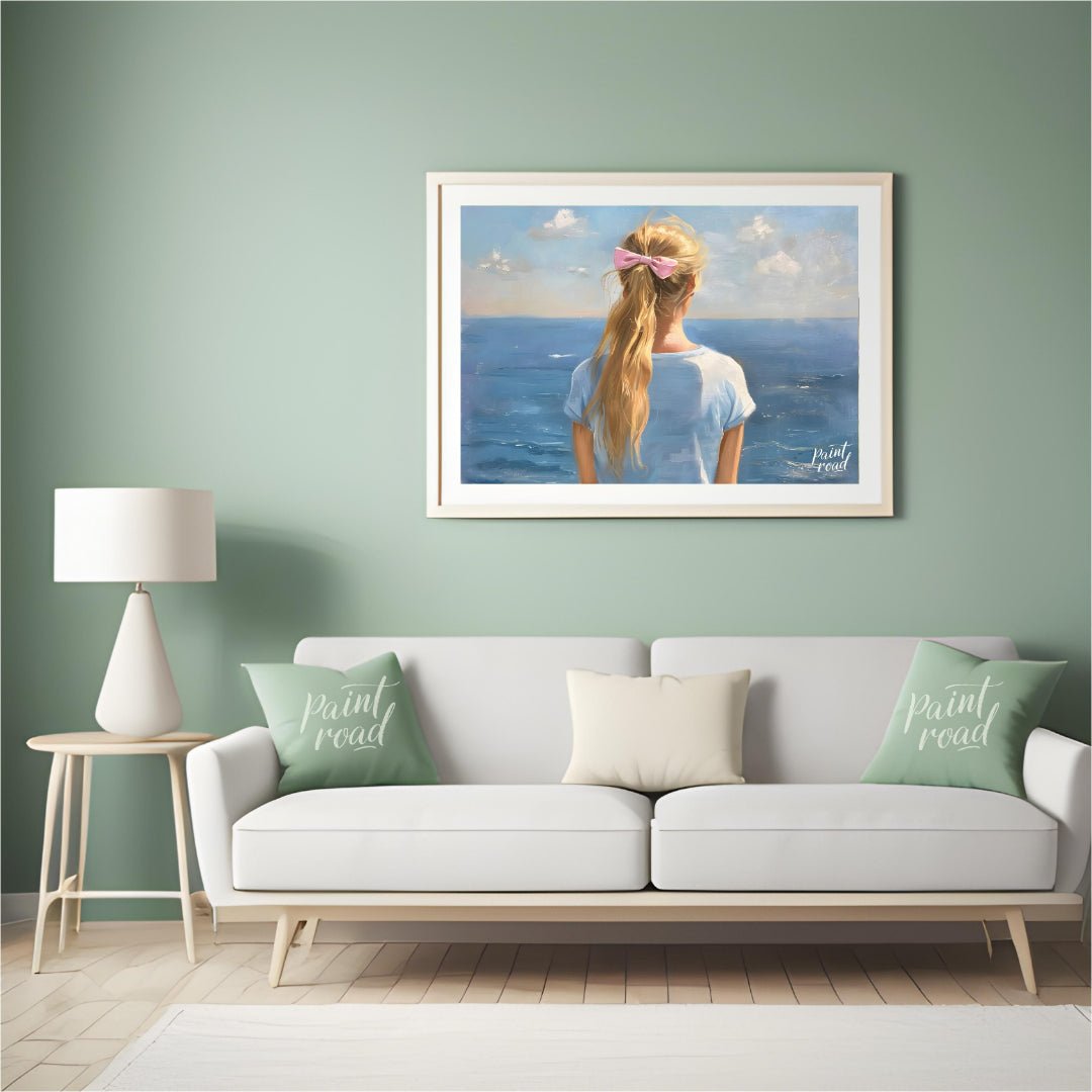 Seaside Serenity Painting available online at Paintroad showing art attic and bathroom