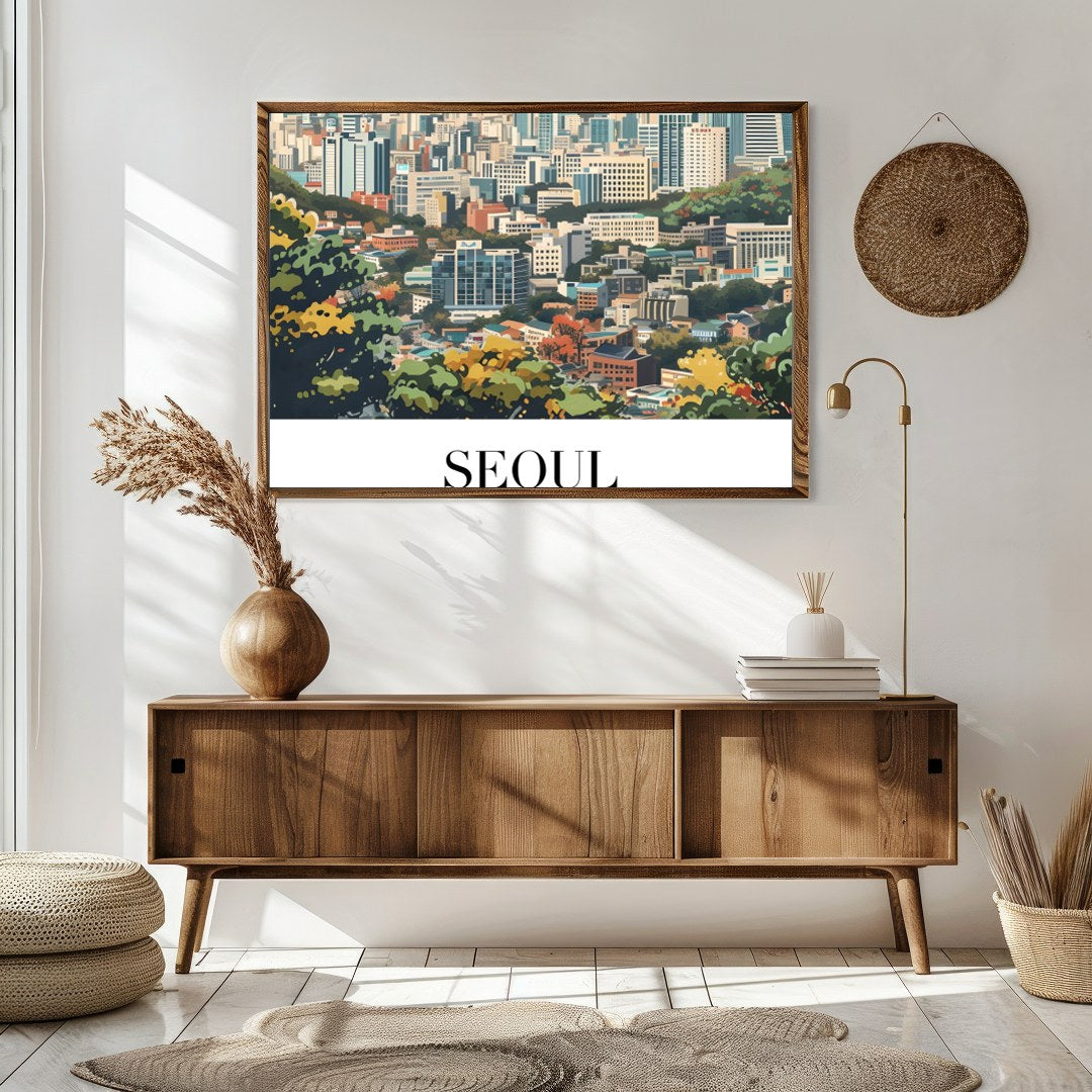 Embrace the tranquility of the cityscape with 'Seoul Skyline Serenity.' This captivating artwork for Sitting Area