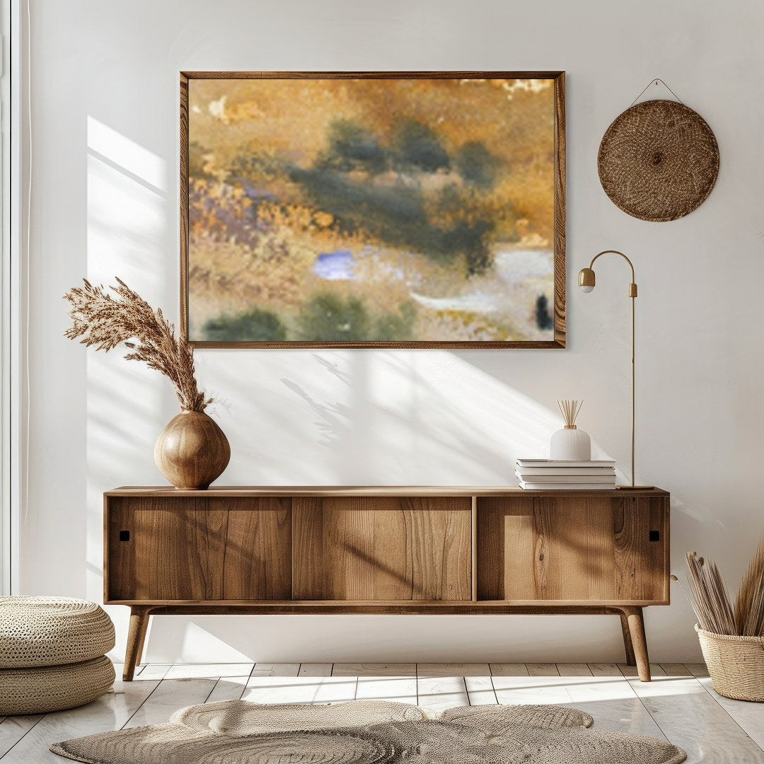 Experience the tranquil beauty of a vast desert landscape captured in watercolor. This artwork for Sitting Area