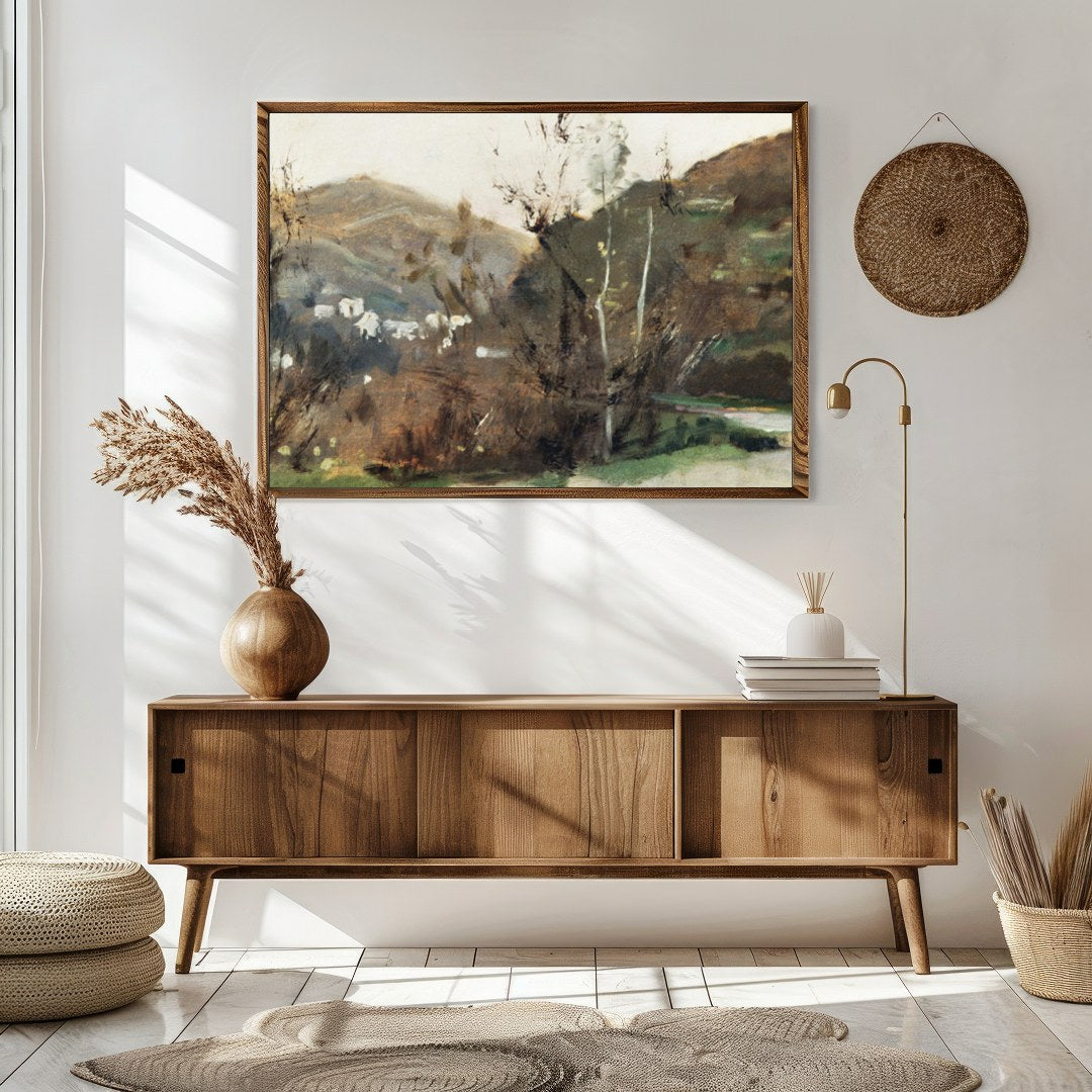 Discover tranquility with this sublime landscape art piece, capturing the earthy essence of a for Sitting Area