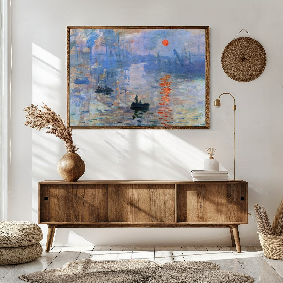 This exquisite artwork captures the ethereal beauty of a sunrise over an industrial harbor. The for Sitting Area