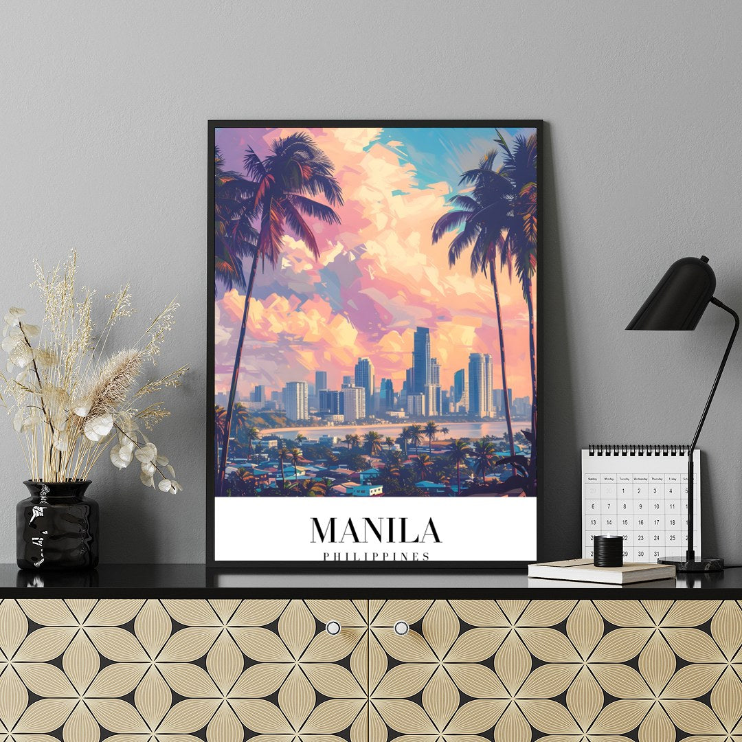 Capture the breathtaking beauty of Manila's skyline at sunset with this stunning artwork. The for Shelf