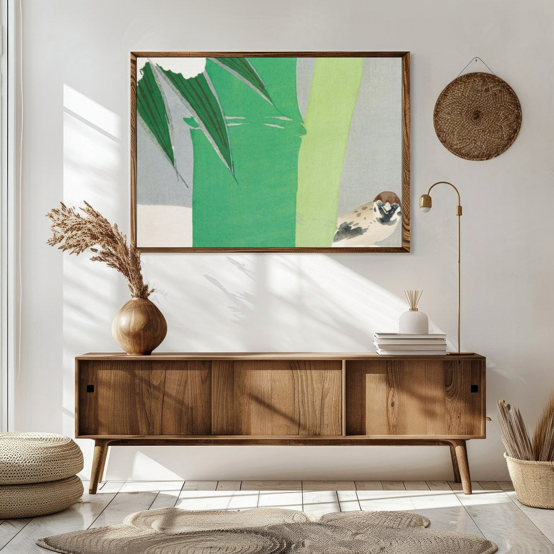 This tranquil art piece captures the essence of nature, featuring a delicate sparrow nestled beside for Sitting Area