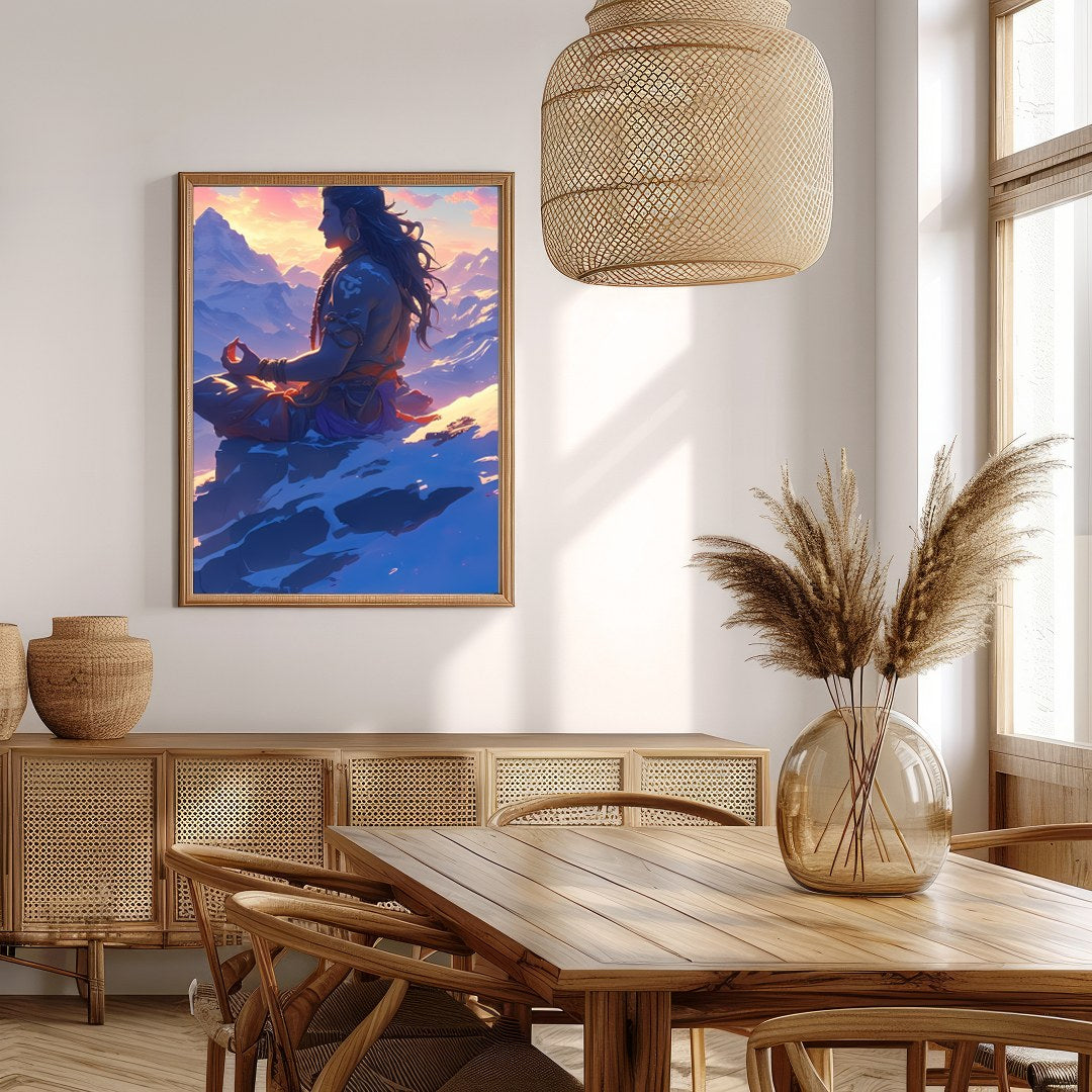 Capture the essence of tranquility with this stunning artwork featuring a serene figure meditating for Extra Kitchen