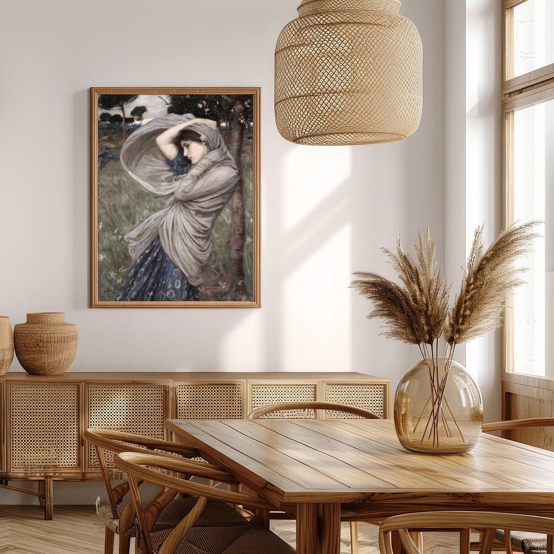 This captivating artwork captures a moment of serene beauty, as a woman stands gracefully amidst a for Extra Kitchen