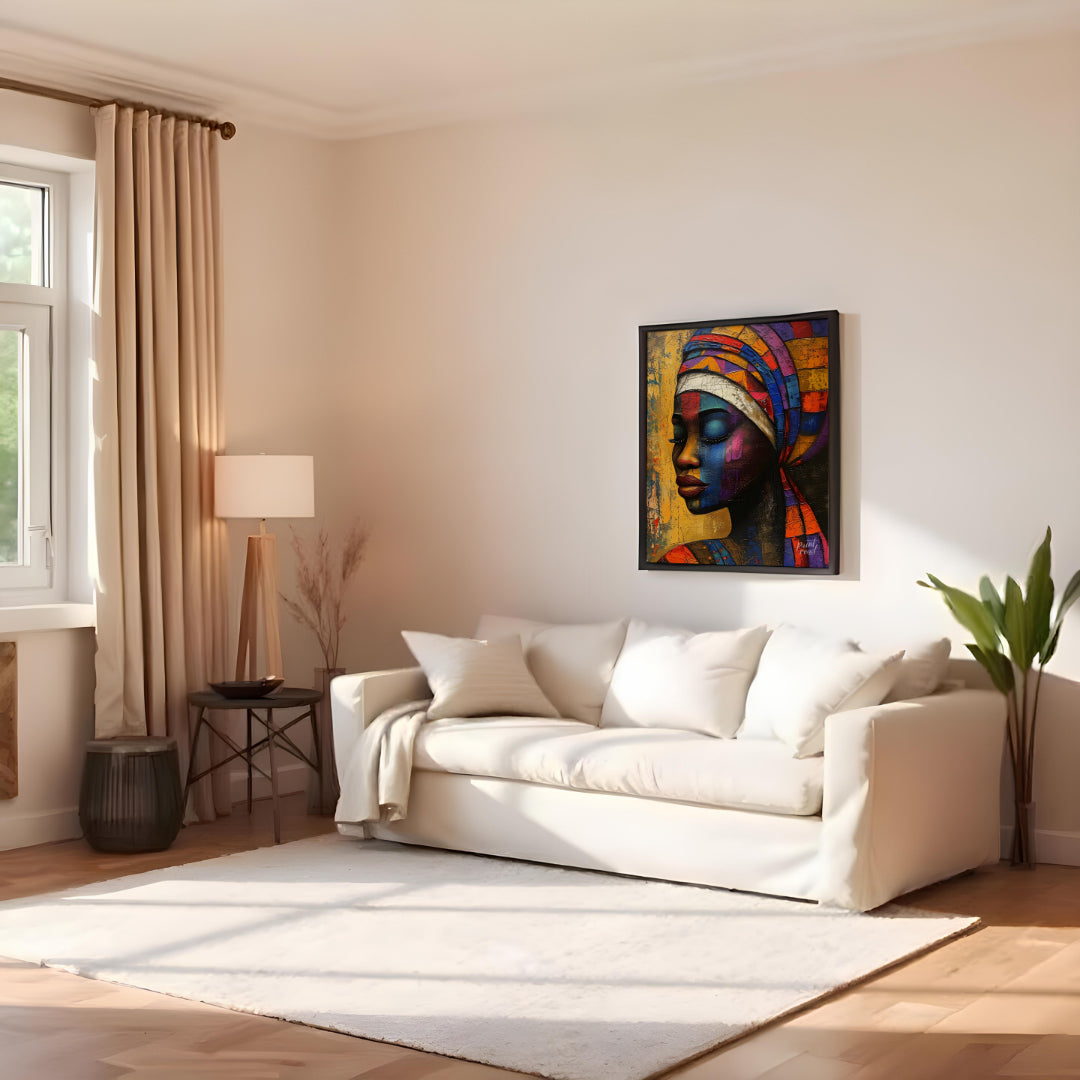 A captivating portrait of a woman adorned in vibrant colors. The bold strokes and expressive lines … for living room