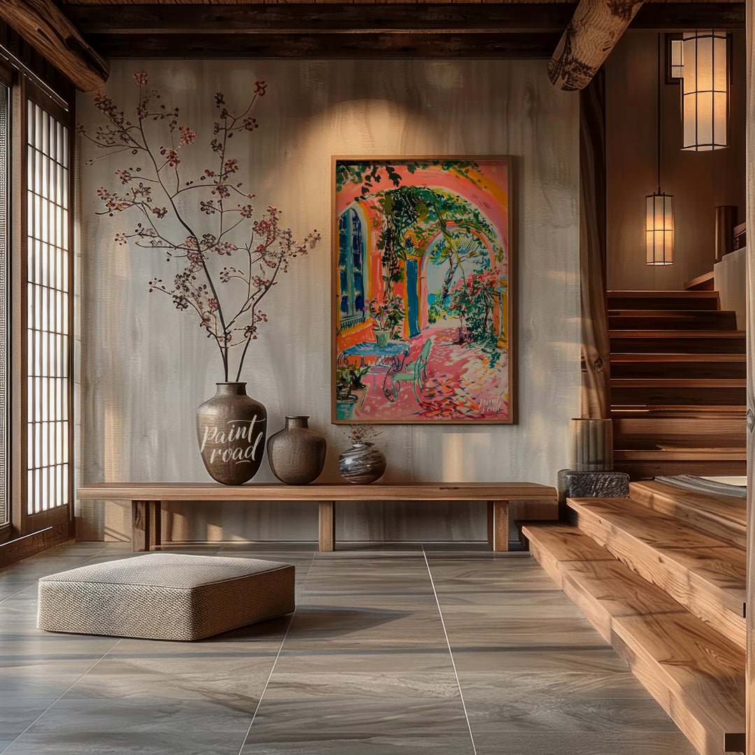 Sunlit Courtyard Painting available online at Paintroad showing Arches Balcony and Bedroom