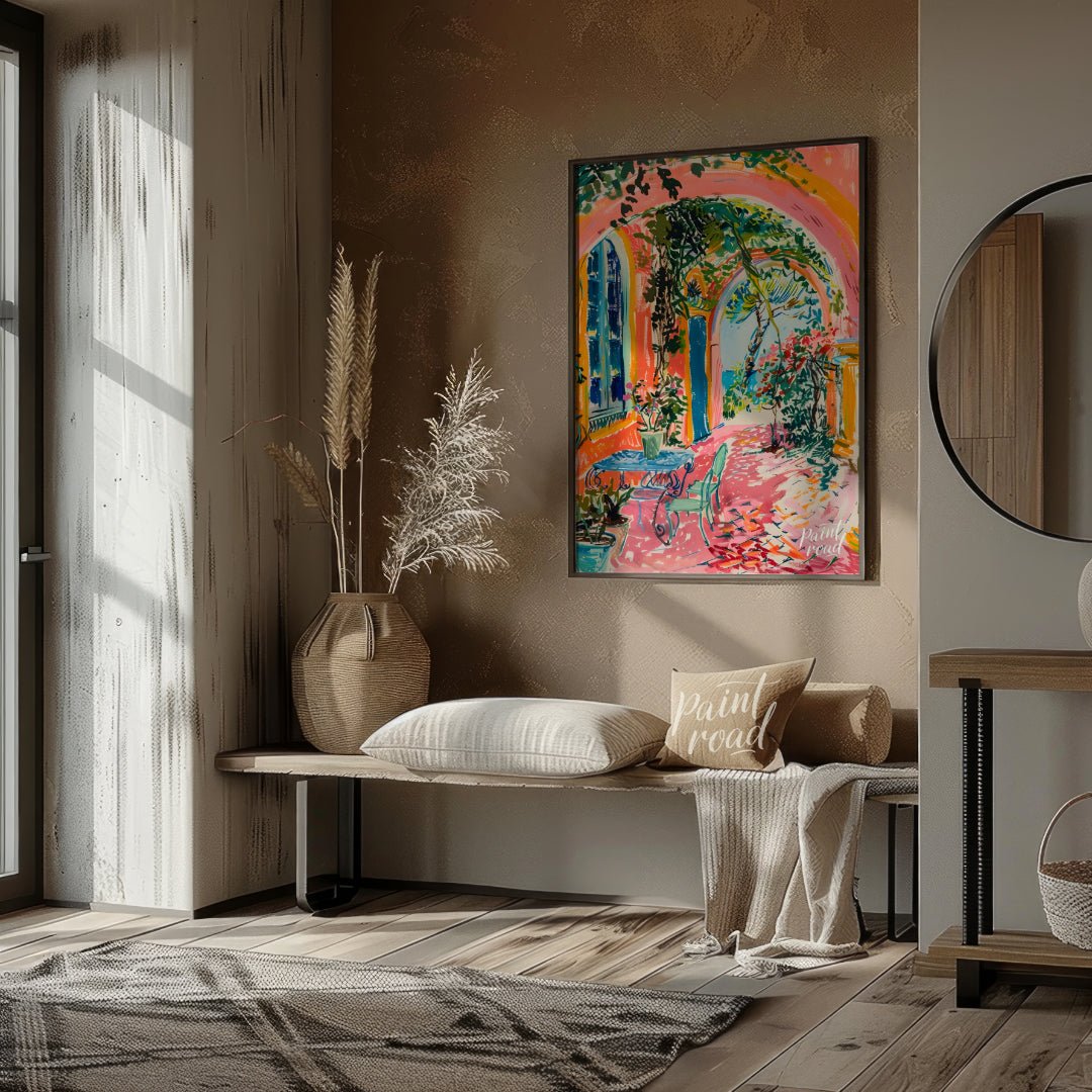 Sunlit Courtyard Painting available online at Paintroad showing Arches Balcony and Bedroom