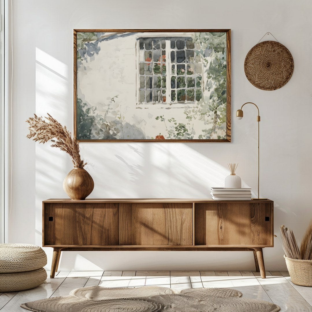 Capture the serene beauty of nature with this exquisite watercolor painting, featuring a sunlit for Sitting Area