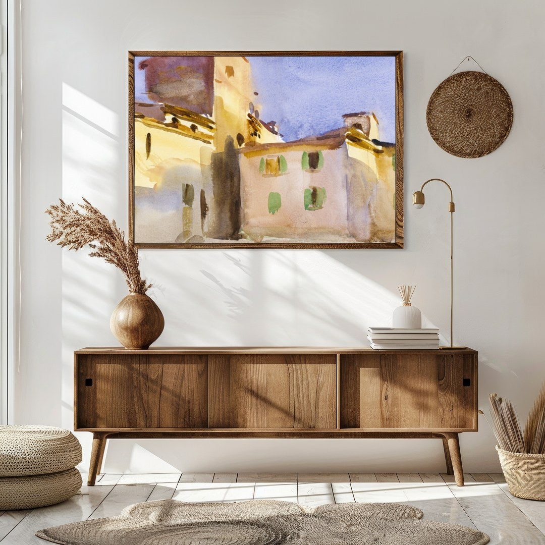 Immerse yourself in the serene beauty of this watercolor depicting a sun-drenched Tuscan village. for Sitting Area