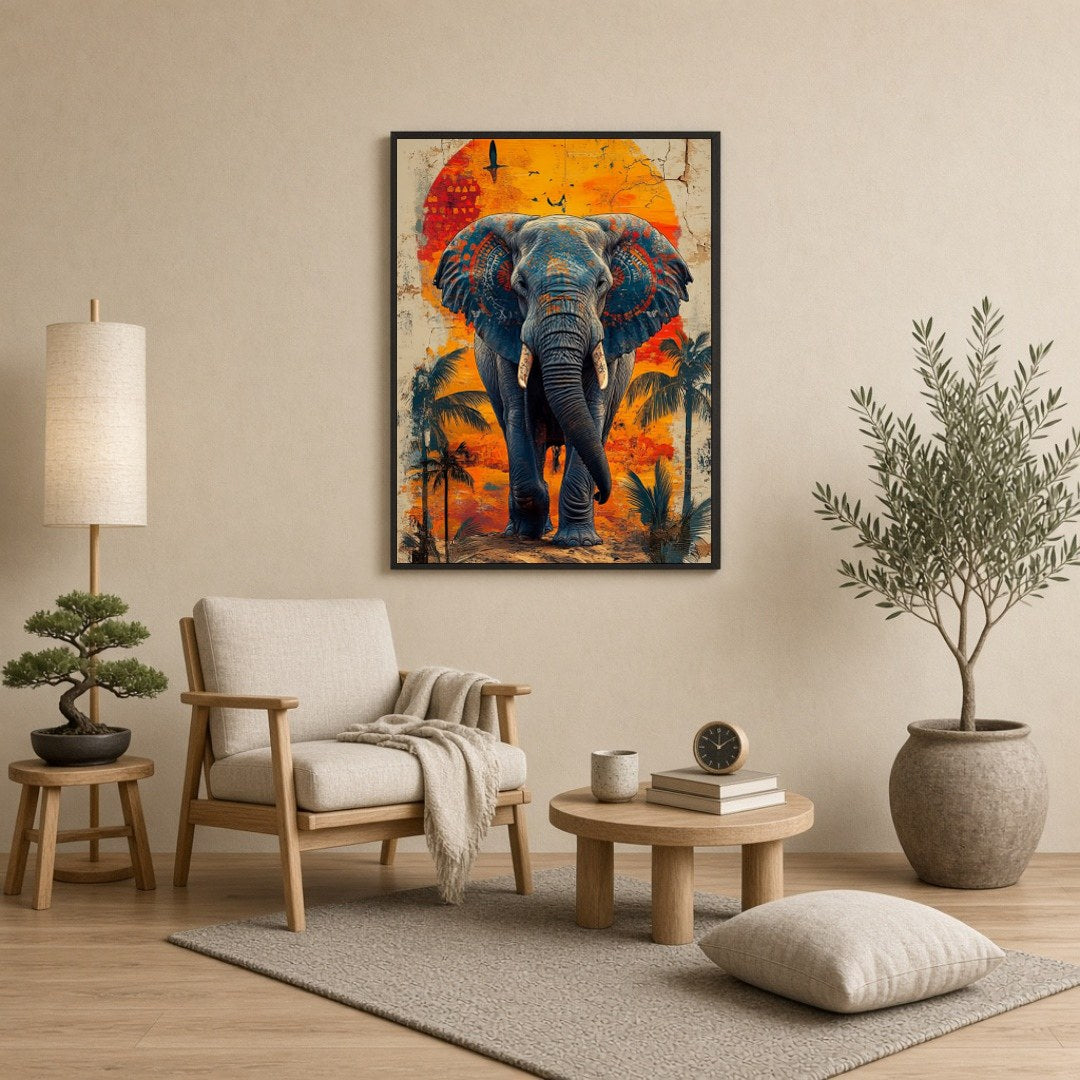 Immerse yourself in the captivating beauty of this artwork, where a majestic elephant stands for Reading Nook