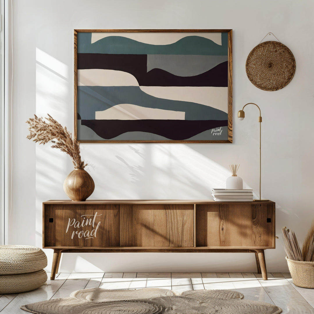 """Tidal Abstraction"" presents a compelling composition of abstract shapes in a harmonious palette… for living room