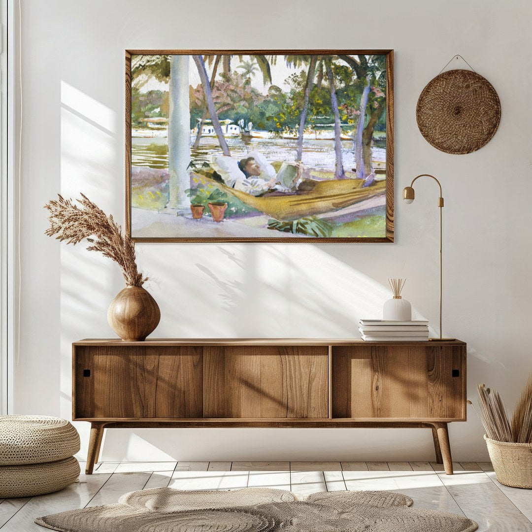 Capture the serene essence of leisure with this exquisite watercolor scene showcasing a restful for Sitting Area