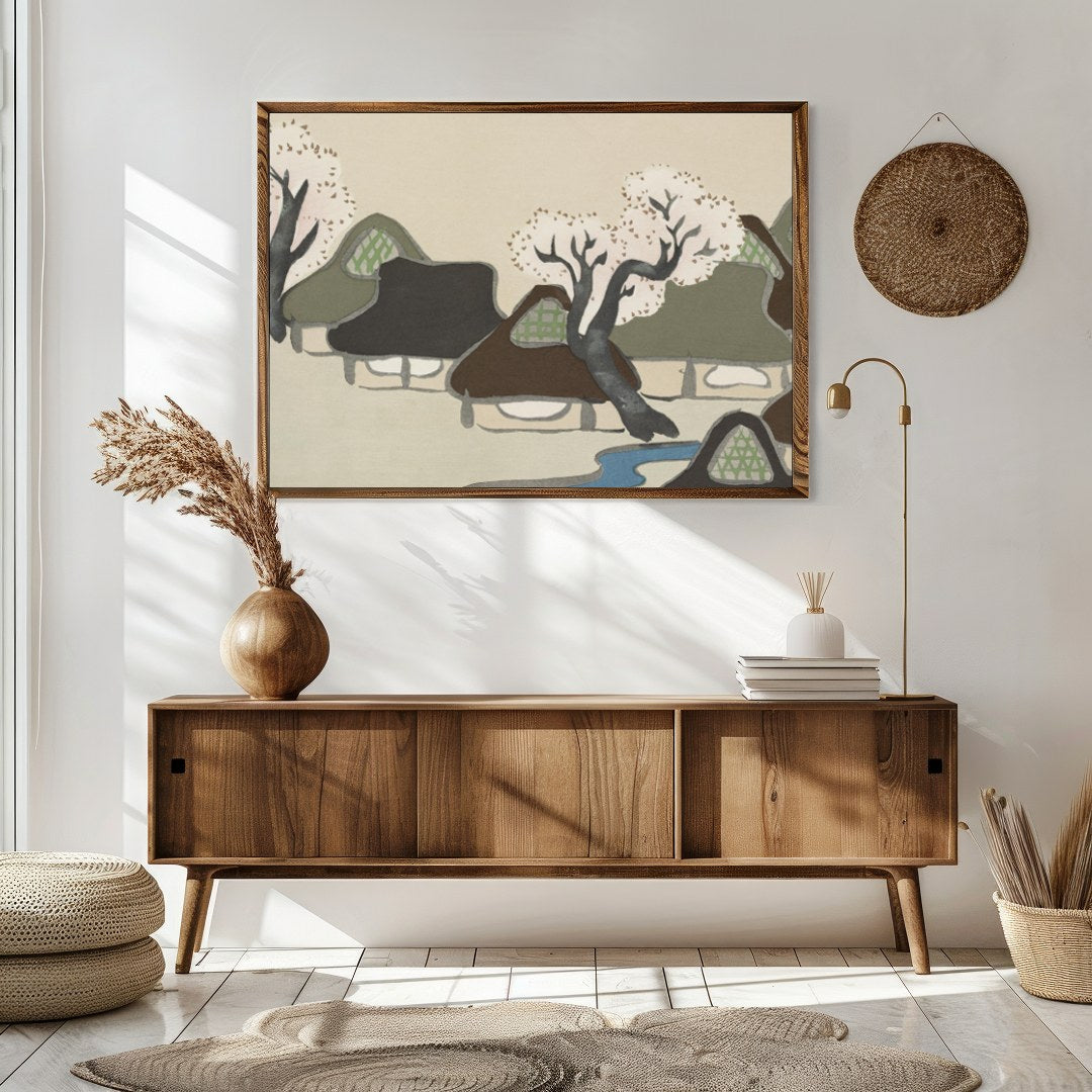 Capture the serene beauty of traditional village life with this exquisite artwork. Soft pastels and for Sitting Area