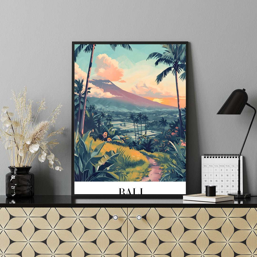 Embrace the lush allure of Bali with this stunning artwork, capturing verdant landscapes and serene for Shelf