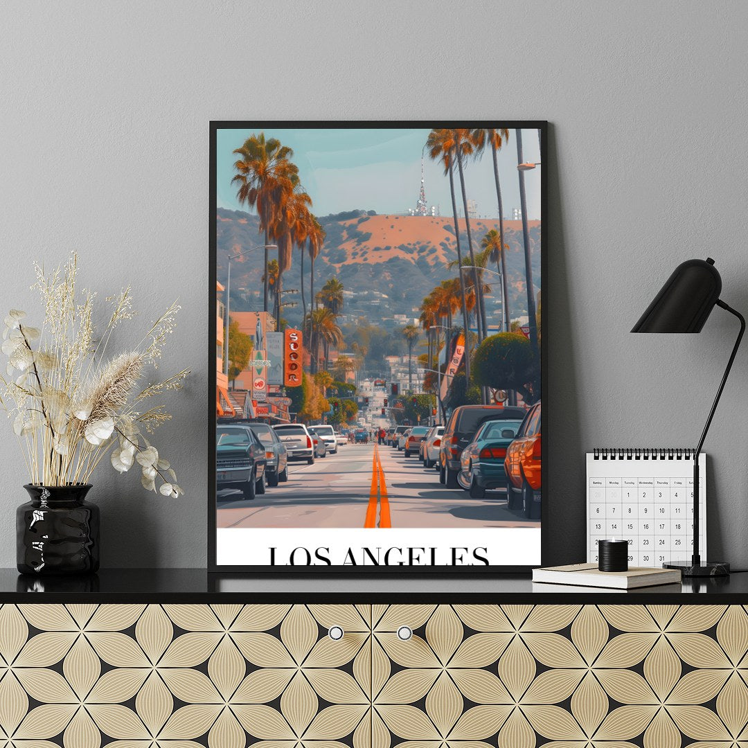 Capture the vibrant energy of Los Angeles with this stunning street scene art print. Featuring for Shelf