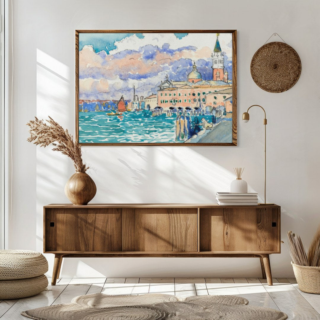 Capture the essence of Venice with this watercolor masterpiece, depicting a tranquil waterfront for Sitting Area
