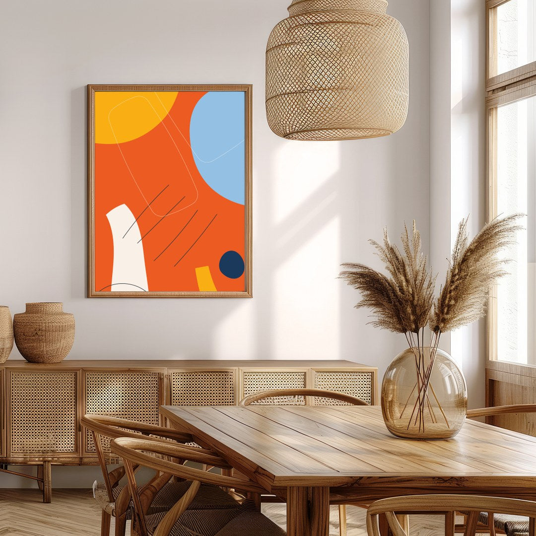 This striking abstract piece combines bold geometric shapes with vibrant colors, creating a dynamic for Extra Kitchen