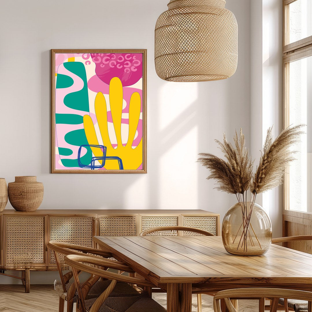 Delight in the dynamic energy of this bold abstract piece, where vivid shapes and colors converge for Extra Kitchen