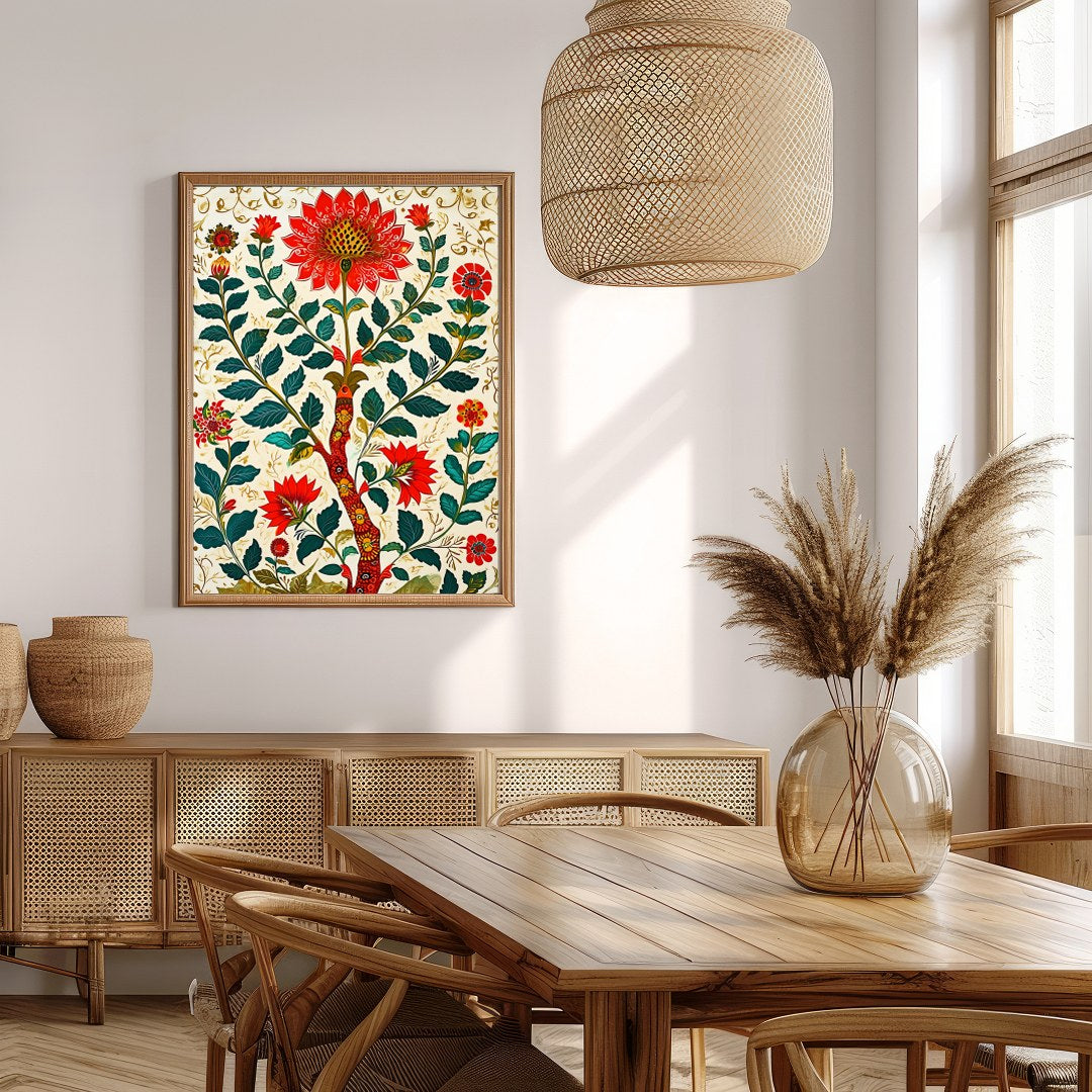 Embrace the beauty of nature with this stunning floral artwork. The vivid reds and lush greens for Extra Kitchen